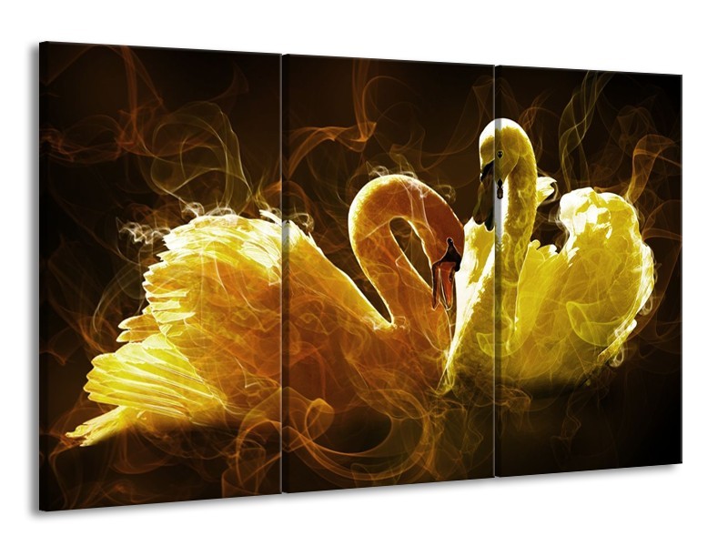 Canvas schilderij Zwaan | Geel, Wit, Groen | 165x100cm 3Luik