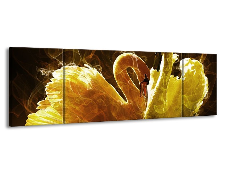 Canvas schilderij Zwaan | Geel, Wit, Groen | 170x50cm 3Luik