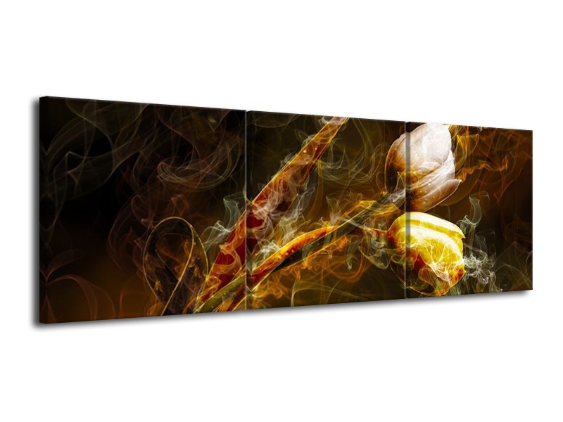 Glas schilderij Tulp | Geel, Wit, Groen | 120x40cm 3Luik