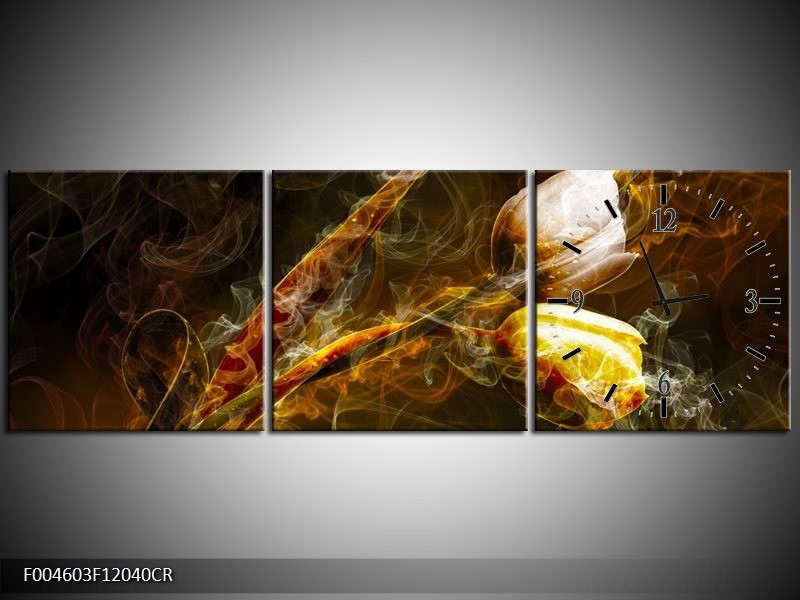 Klok schilderij Tulp | Geel, Wit, Groen | 120x40cm 3Luik