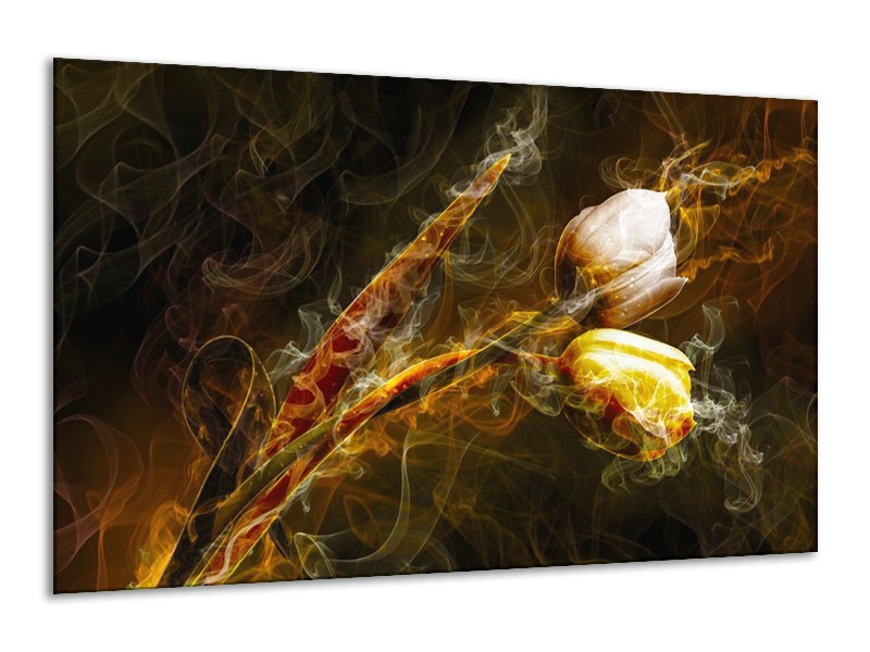 Canvas schilderij Tulp | Geel, Wit, Groen | 120x70cm 1Luik