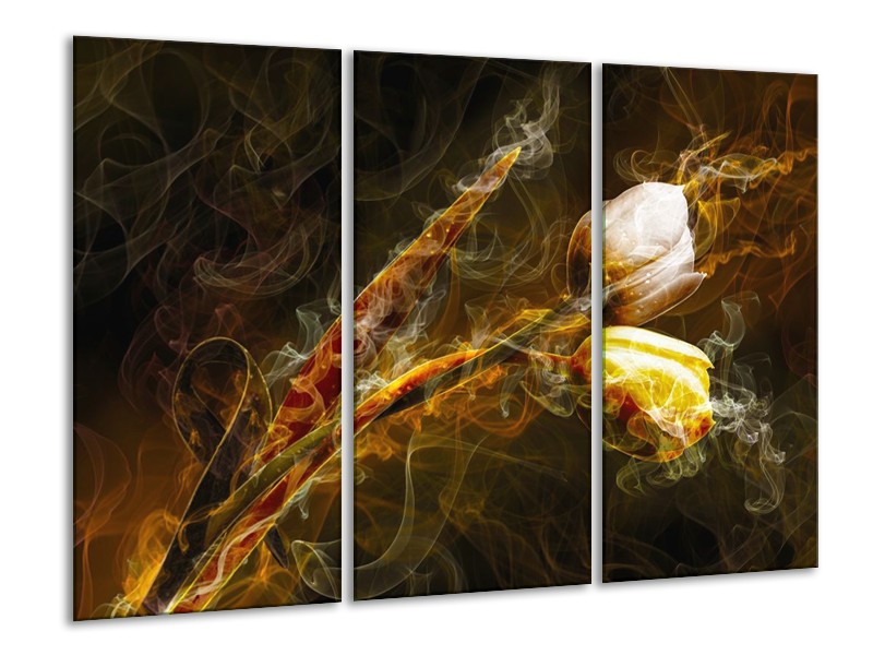 Glas schilderij Tulp | Geel, Wit, Groen | 120x80cm 3Luik