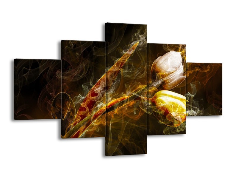 Glas schilderij Tulp | Geel, Wit, Groen | 125x70cm 5Luik
