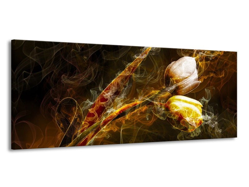 Glas schilderij Tulp | Geel, Wit, Groen | 145x58cm 1Luik