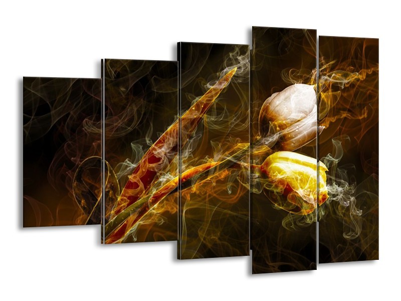 Glas schilderij Tulp | Geel, Wit, Groen | 150x100cm 5Luik