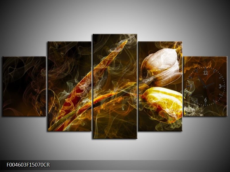 Klok schilderij Tulp | Geel, Wit, Groen | 150x70cm 5Luik