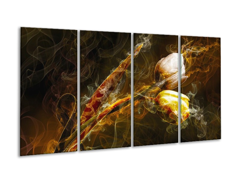 Glas schilderij Tulp | Geel, Wit, Groen | 160x80cm 4Luik