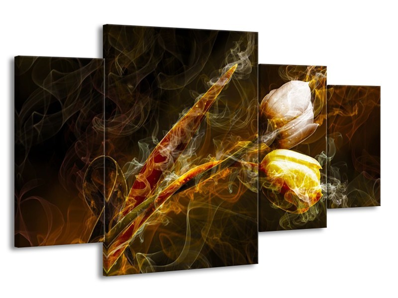 Glas schilderij Tulp | Geel, Wit, Groen | 160x90cm 4Luik