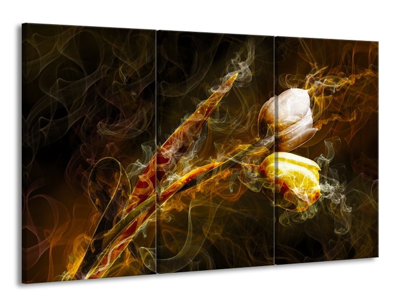 Canvas schilderij Tulp | Geel, Wit, Groen | 165x100cm 3Luik