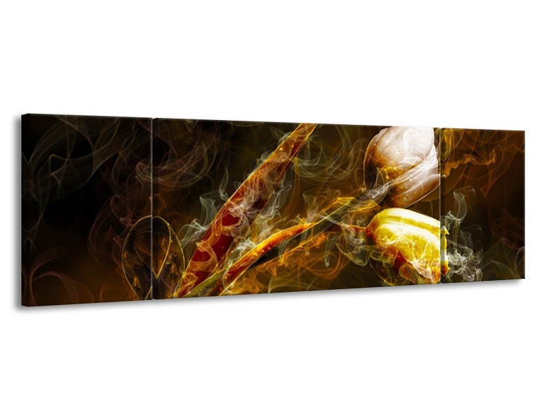 Glas schilderij Tulp | Geel, Wit, Groen | 170x50cm 3Luik