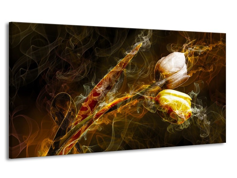 Canvas schilderij Tulp | Geel, Wit, Groen | 170x90cm 1Luik