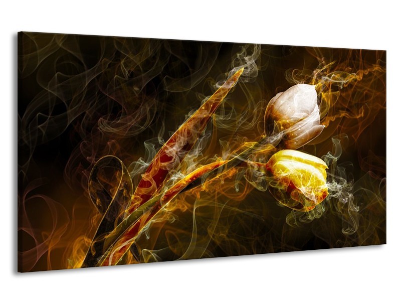 Canvas schilderij Tulp | Geel, Wit, Groen | 190x100cm 1Luik