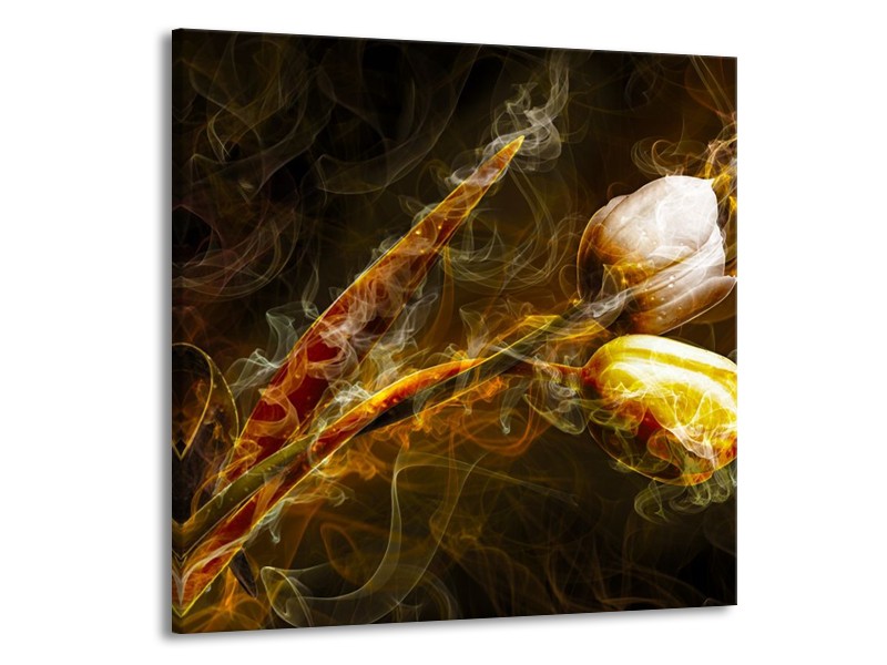 Canvas schilderij Tulp | Geel, Wit, Groen | 50x50cm 1Luik