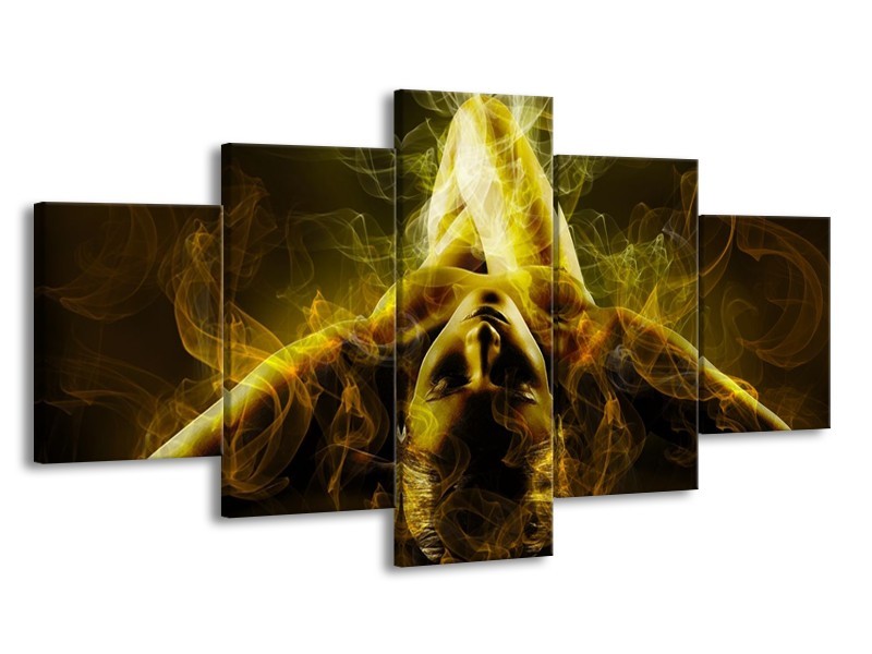 Canvas schilderij Lichaam | Geel, Wit, Groen | 150x80cm 5Luik