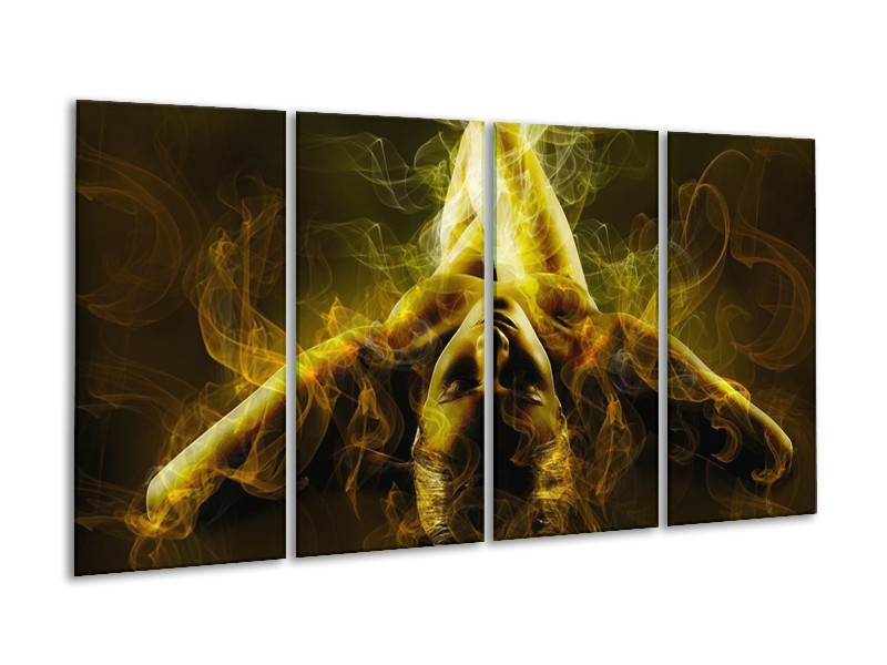 Canvas schilderij Lichaam | Geel, Wit, Groen | 160x80cm 4Luik