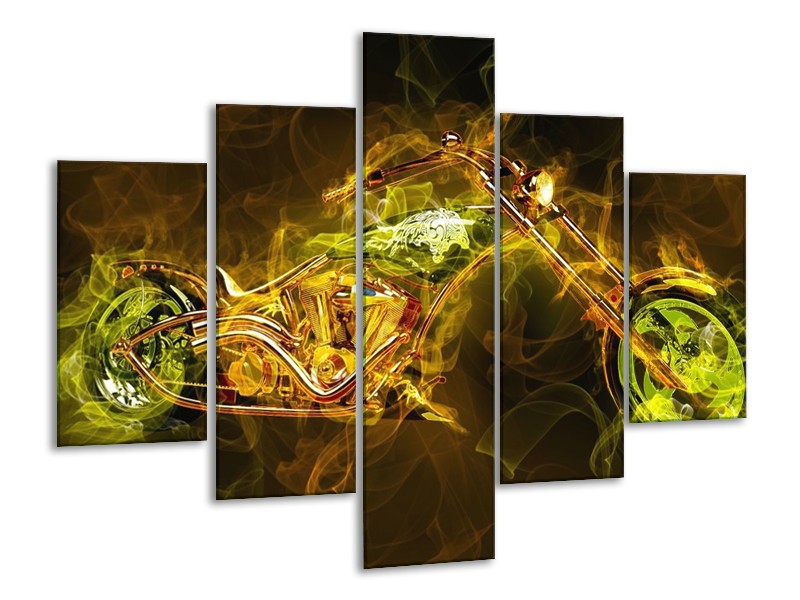 Canvas schilderij Motor | Geel, Wit, Groen | 100x70cm 5Luik