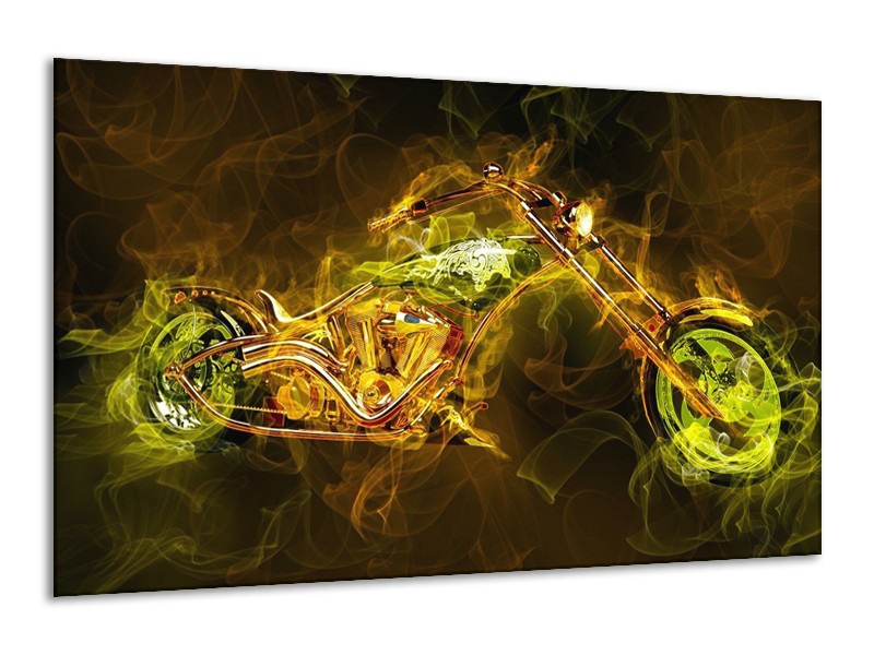 Glas schilderij Motor | Geel, Wit, Groen | 120x70cm 1Luik