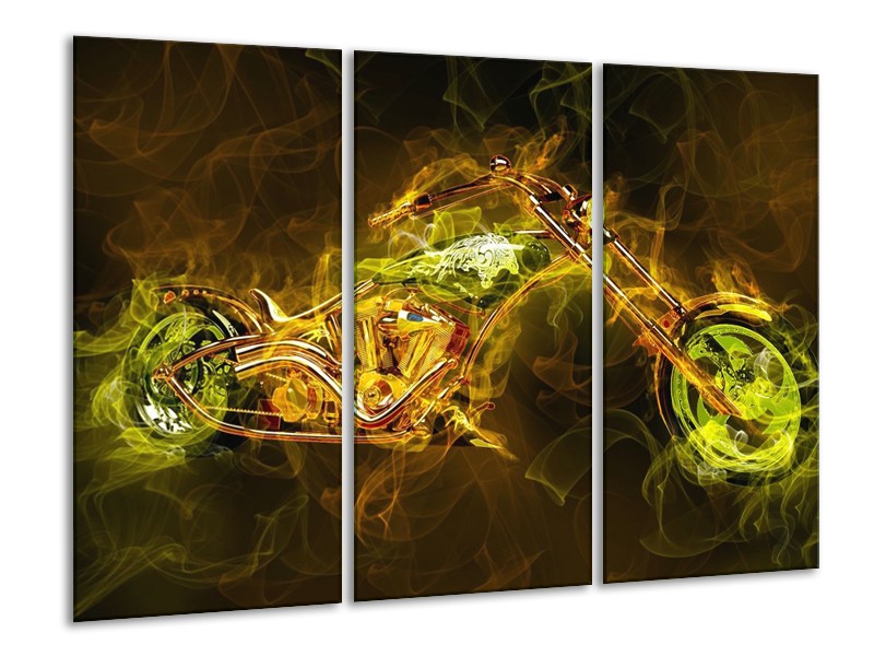 Canvas schilderij Motor | Geel, Wit, Groen | 120x80cm 3Luik