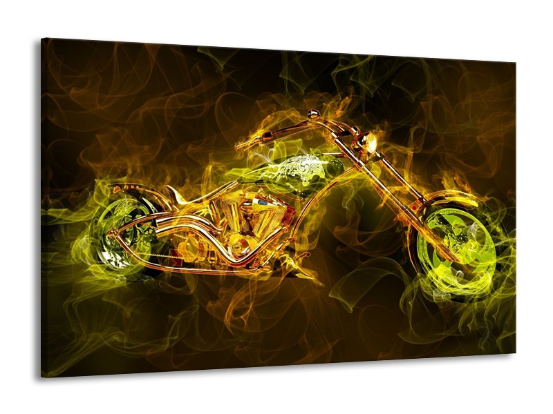 Canvas schilderij Motor | Geel, Wit, Groen | 140x90cm 1Luik