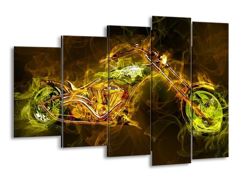Canvas schilderij Motor | Geel, Wit, Groen | 150x100cm 5Luik