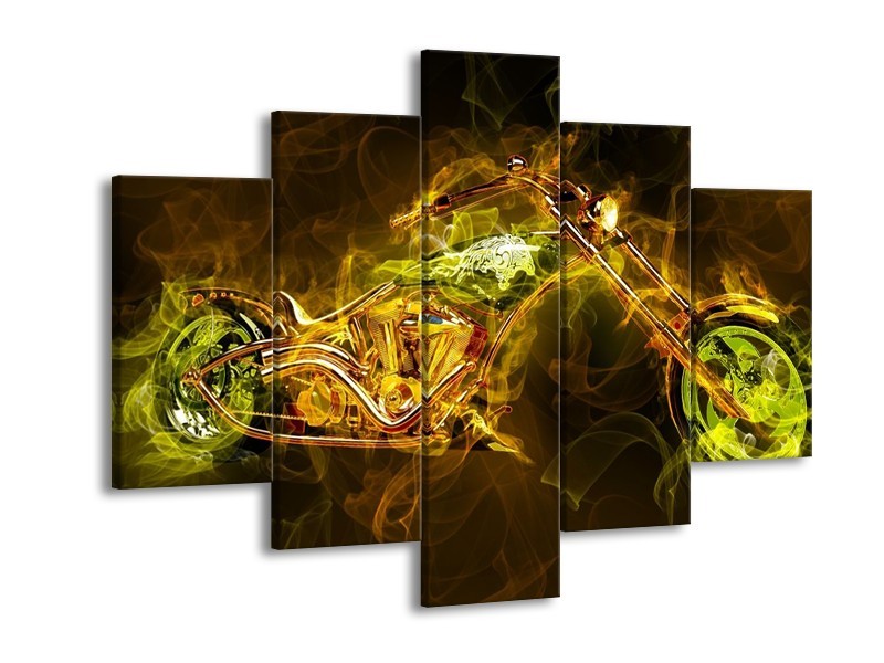 Canvas schilderij Motor | Geel, Wit, Groen | 150x105cm 5Luik