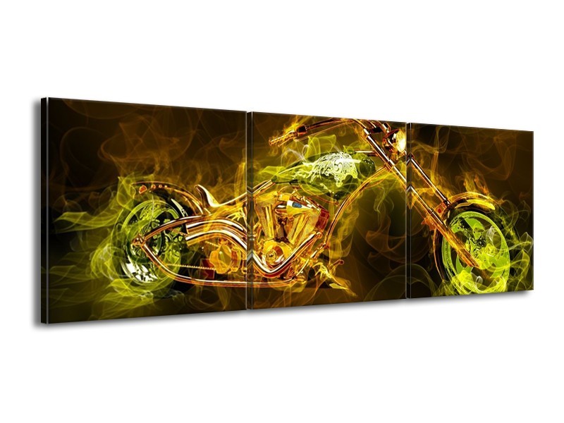 Canvas schilderij Motor | Geel, Wit, Groen | 150x50cm 3Luik