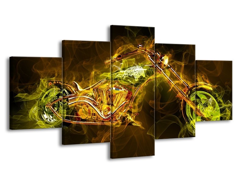 Glas schilderij Motor | Geel, Wit, Groen | 150x80cm 5Luik