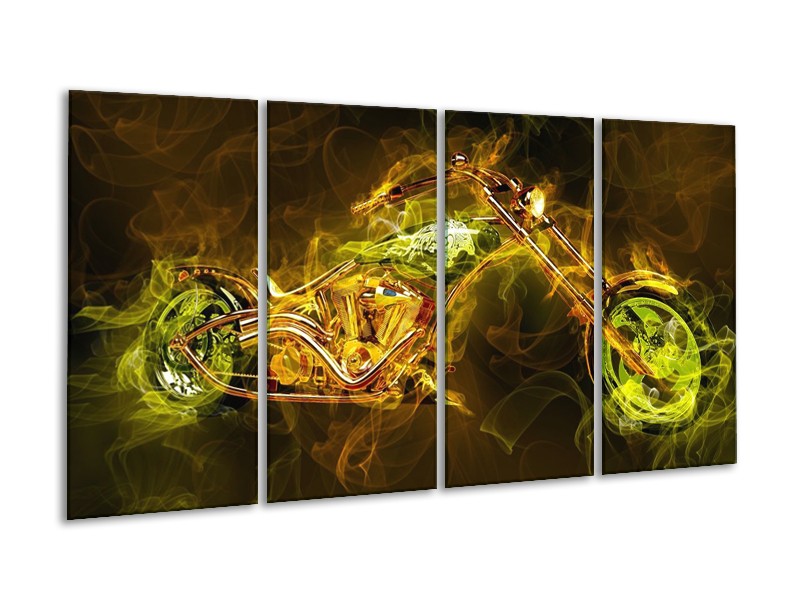 Glas schilderij Motor | Geel, Wit, Groen | 160x80cm 4Luik