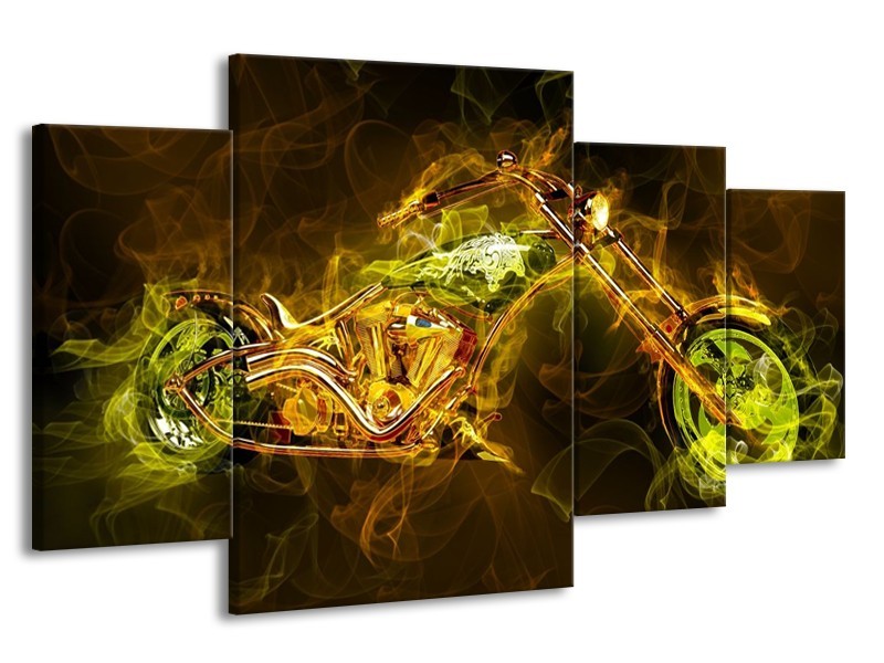 Canvas schilderij Motor | Geel, Wit, Groen | 160x90cm 4Luik