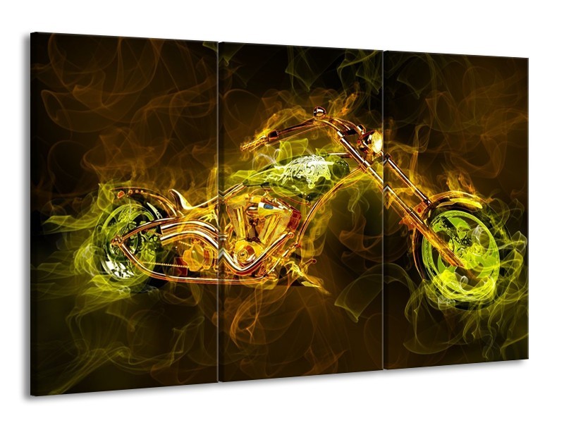 Glas schilderij Motor | Geel, Wit, Groen | 165x100cm 3Luik