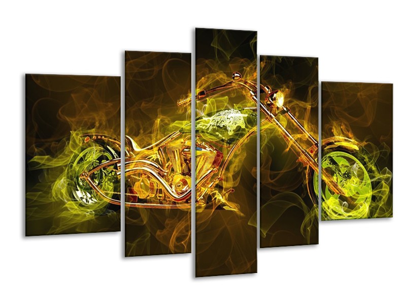 Canvas schilderij Motor | Geel, Wit, Groen | 170x100cm 5Luik
