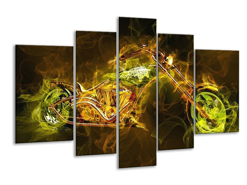 Glas schilderij Motor | Geel, Wit, Groen | 170x100cm 5Luik