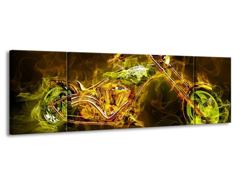 Canvas schilderij Motor | Geel, Wit, Groen | 170x50cm 3Luik