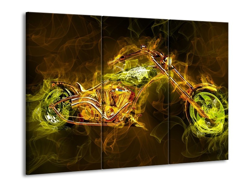 Glas schilderij Motor | Geel, Wit, Groen | 90x60cm 3Luik