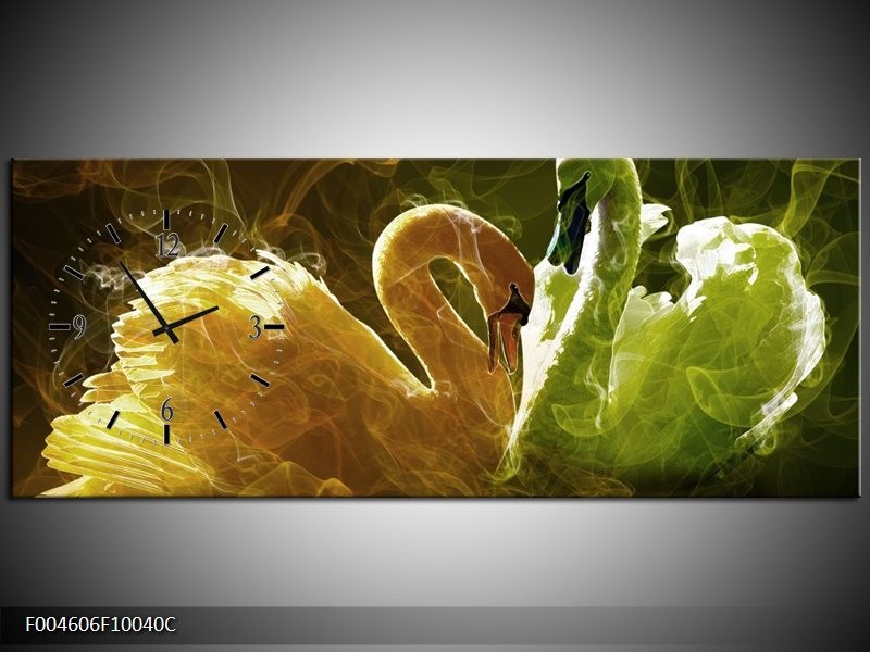 Klok schilderij Zwaan | Geel, Wit, Groen | 100x40cm 1Luik