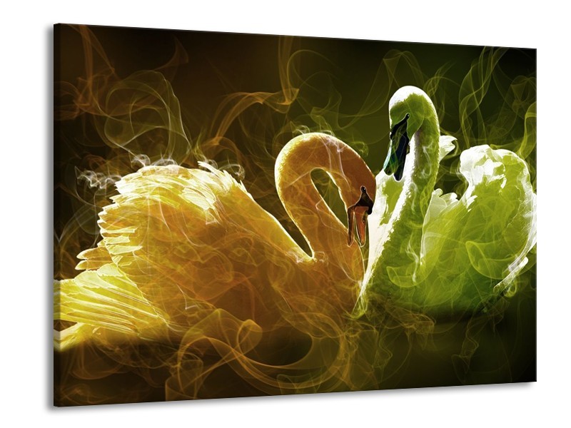 Canvas schilderij Zwaan | Geel, Wit, Groen | 100x70cm 1Luik