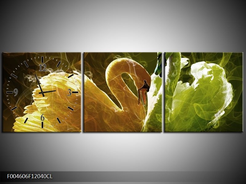 Klok schilderij Zwaan | Geel, Wit, Groen | 120x40cm 3Luik