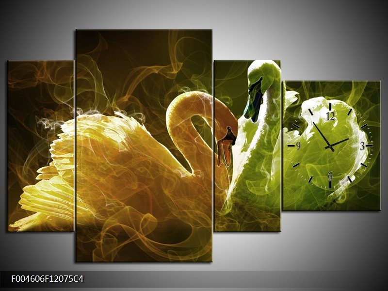 Klok schilderij Zwaan | Geel, Wit, Groen | 120x75cm 4Luik