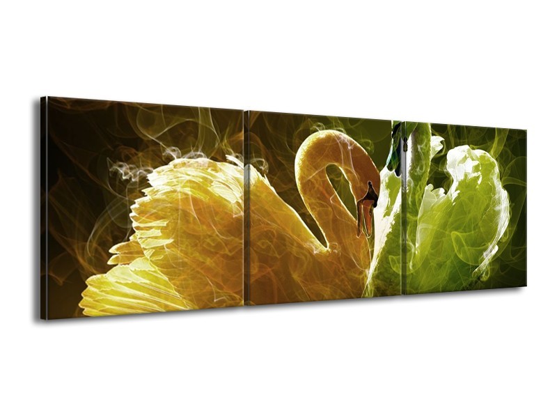 Canvas schilderij Zwaan | Geel, Wit, Groen | 150x50cm 3Luik