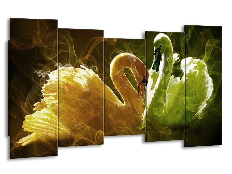 Canvas schilderij Zwaan | Geel, Wit, Groen | 150x80cm 5Luik