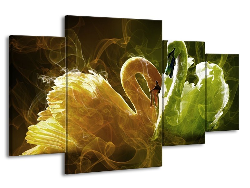 Canvas schilderij Zwaan | Geel, Wit, Groen | 160x90cm 4Luik