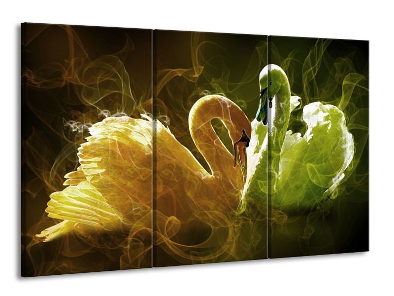 Canvas schilderij Zwaan | Geel, Wit, Groen | 165x100cm 3Luik
