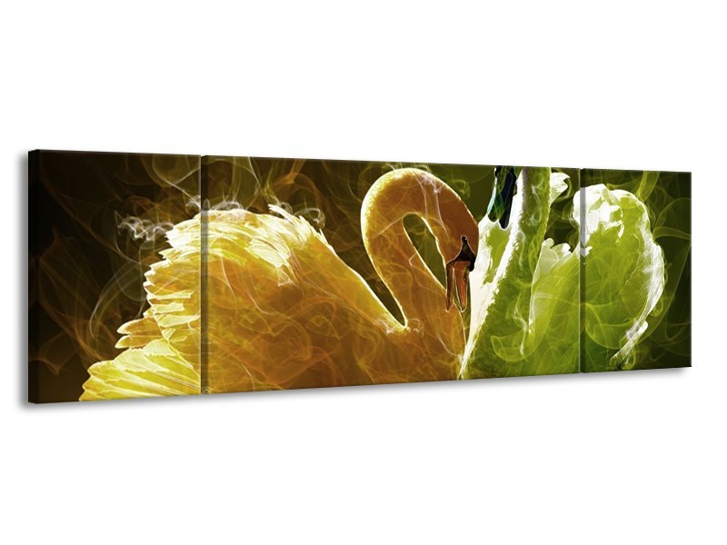 Canvas schilderij Zwaan | Geel, Wit, Groen | 170x50cm 3Luik