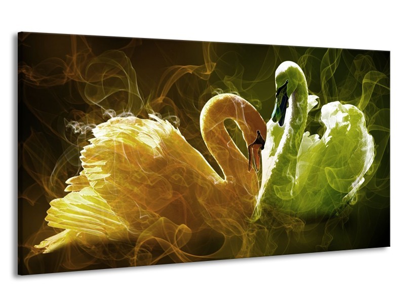 Canvas schilderij Zwaan | Geel, Wit, Groen | 190x100cm 1Luik