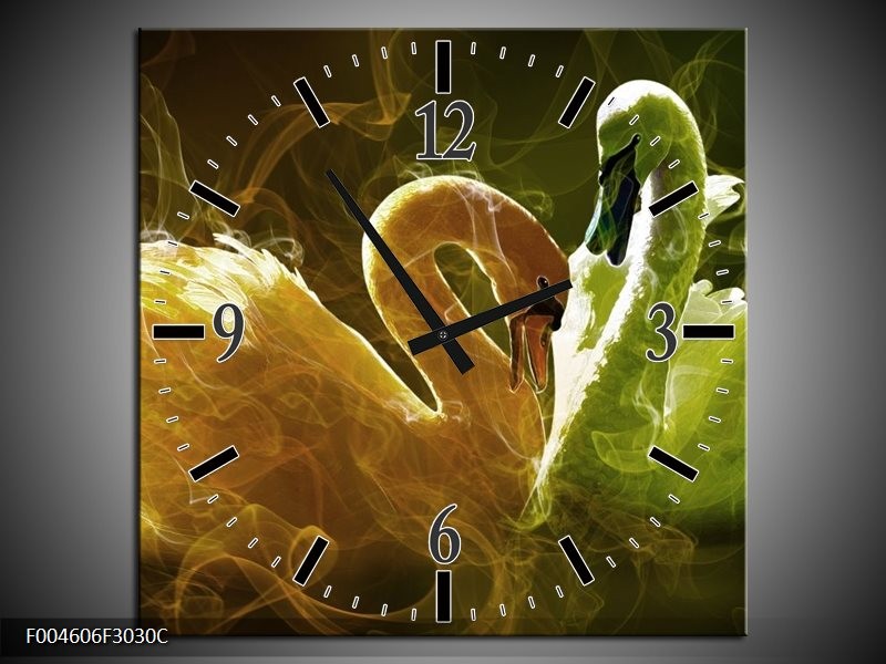 Klok schilderij Zwaan | Geel, Wit, Groen | 30x30cm 1Luik