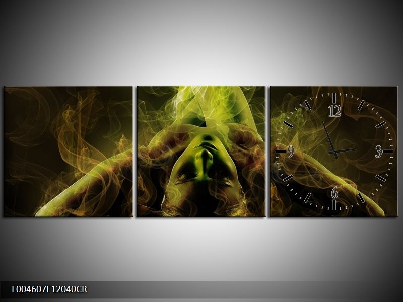 Klok schilderij Lichaam | Geel, Wit, Groen | 120x40cm 3Luik