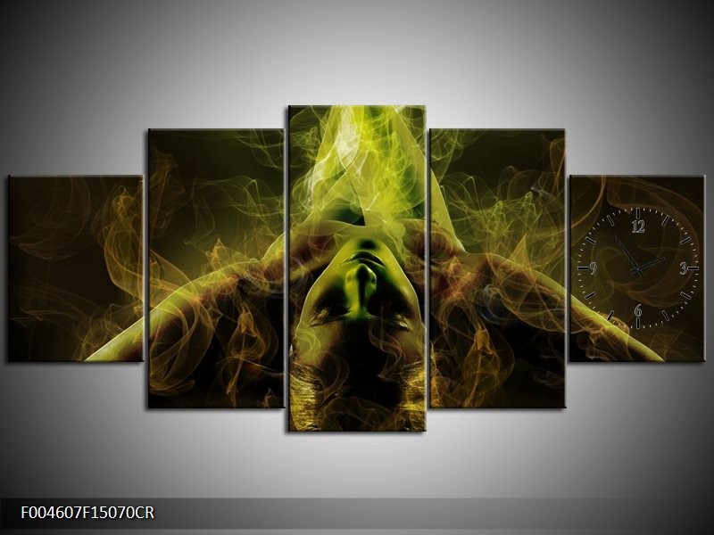 Klok schilderij Lichaam | Geel, Wit, Groen | 150x70cm 5Luik