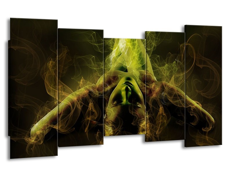 Canvas schilderij Lichaam | Geel, Wit, Groen | 150x80cm 5Luik