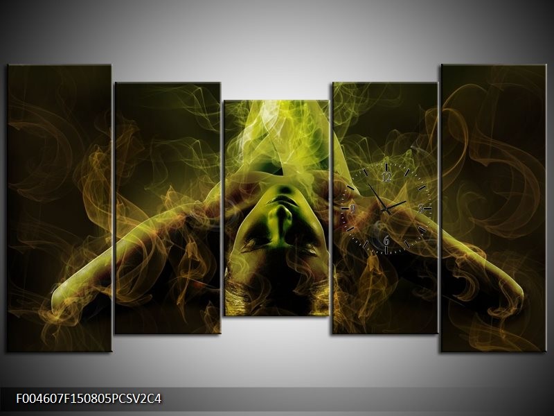Klok schilderij Lichaam | Geel, Wit, Groen | 150x80cm 5Luik
