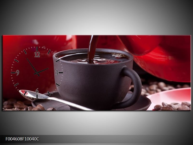 Klok schilderij Koffie | Rood, Bruin, Wit | 100x40cm 1Luik